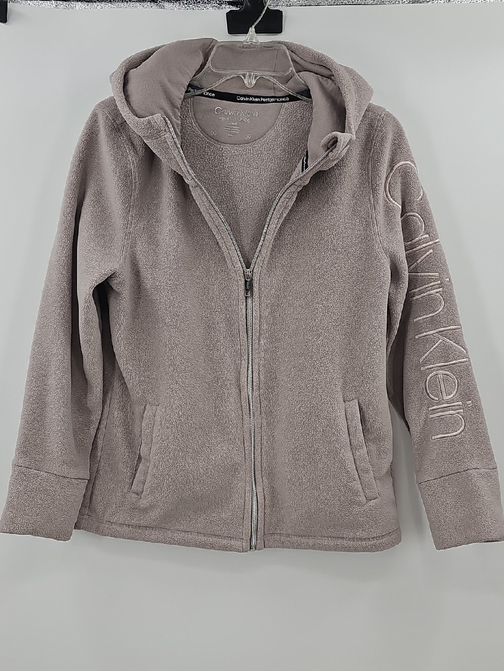 Calvin Klein Women's Fleece Zip Hoodie - Taupe Gray Size Large